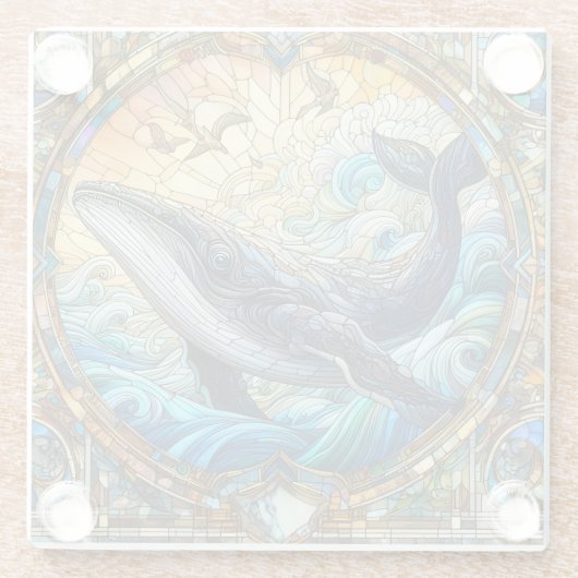 Majestic Marine Mozaïek Een Glas in lood Walvis Glazen Onderzetter (Achterkant)
