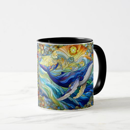 Majestic Marine Mozaïek Een Glas in lood Walvis Mok (Voorkant rechts)