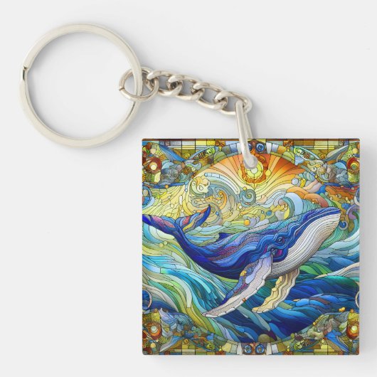 Majestic Marine Mozaïek Een Glas in lood Walvis Sleutelhanger (Voorkant)