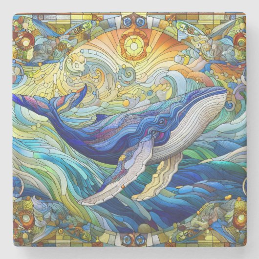 Majestic Marine Mozaïek Een Glas in lood Walvis Stenen Onderzetter (Voorkant)