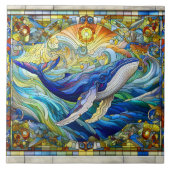 Majestic Marine Mozaïek Een Glas in lood Walvis Tegeltje (Voorkant)