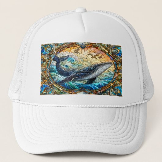 Majestic Marine Mozaïek Een Glas in lood Walvis Trucker Pet (Voorkant)