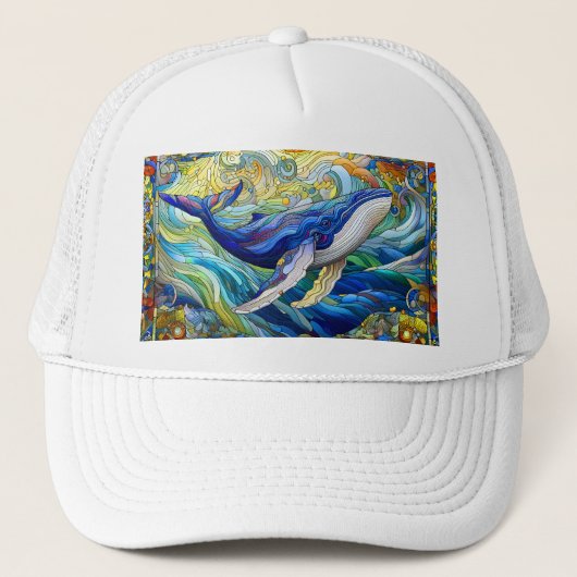 Majestic Marine Mozaïek Een Glas in lood Walvis Trucker Pet (Voorkant)