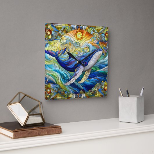 Majestic Marine Mozaïek Een Glas in lood Walvis Vierkante Klok (Kantoor)