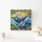 Majestic Marine Mozaïek Een Glas in lood Walvis Vierkante Klok (Huis)