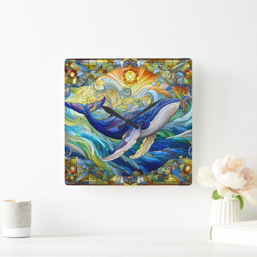 Majestic Marine Mozaïek Een Glas in lood Walvis Vierkante Klok (Huis)