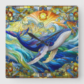 Majestic Marine Mozaïek Een Glas in lood Walvis Vierkante Klok (Voorkant)