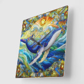 Majestic Marine Mozaïek Een Glas in lood Walvis Vierkante Klok (Hoek)