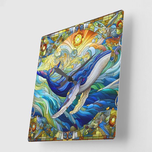 Majestic Marine Mozaïek Een Glas in lood Walvis Vierkante Klok (Hoek)