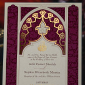 Majestic Maroon en Gouden Folie Islamitische Bruil Folie Uitnodiging