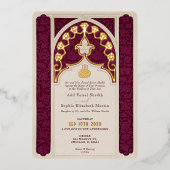Majestic Maroon en Gouden Folie Islamitische Bruil Folie Uitnodiging (Voorkant)