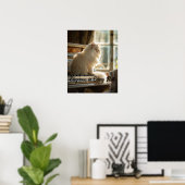 Majestic Melodie: Perzische Kat op de Piano Poster (Thuiskantoor)