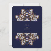 Majestic Midnight Blue en Goud Bloemen Bruiloft Kaart (Achterkant)