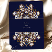 Majestic Midnight Blue en Goud Bloemen Bruiloft Kaart