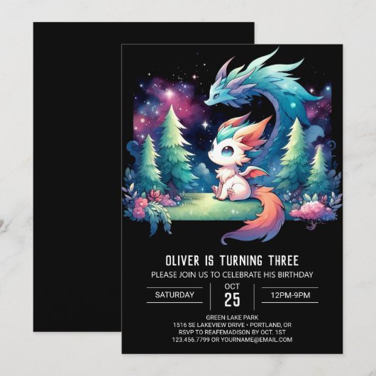 Majestic Minimalist Dragon Verjaardag Kaart (Voorkant / Achterkant)