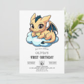 Majestic Minimalistische digitale draak 1e verjaar Kaart (Staand voorkant)