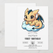 Majestic Minimalistische digitale draak 1e verjaar Kaart (Voorkant / Achterkant)