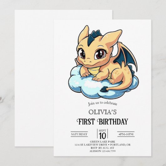 Majestic Minimalistische digitale draak 1e verjaar Kaart (Voorkant / Achterkant)