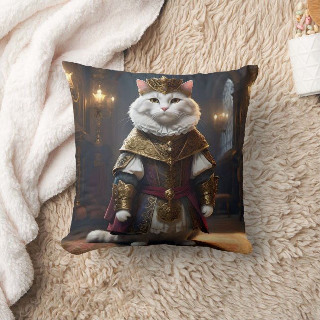 Majestic Monarch: de koninklijke witte kat in gewa Kussen (Deken)