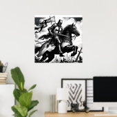Majestic Monochrome Middeleeuwse Ridder Poster (Thuiskantoor)