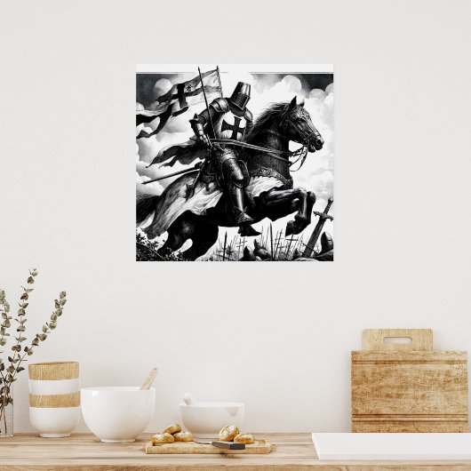 Majestic Monochrome Middeleeuwse Ridder Poster (Keuken)