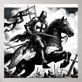 Majestic Monochrome Middeleeuwse Ridder Poster (Voorkant)
