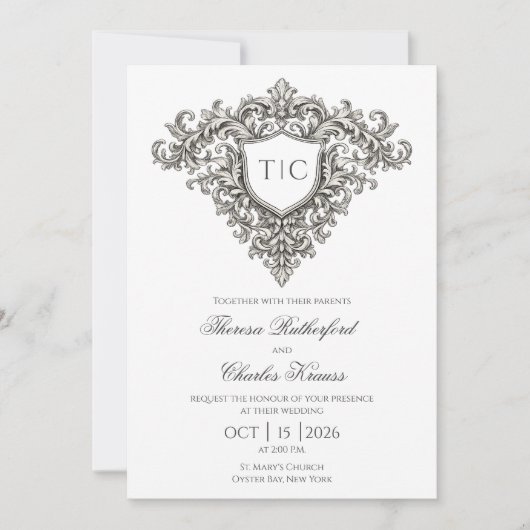 Majestic Monogram Crest Wedding Invitation (Voorkant)
