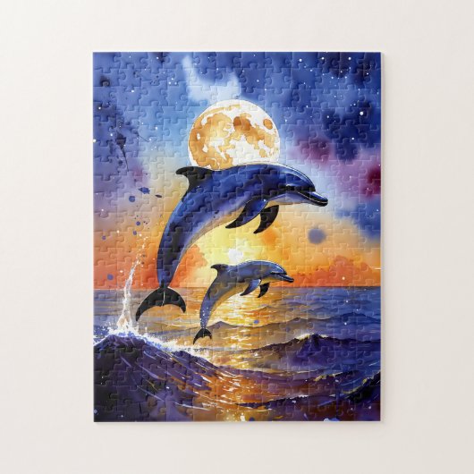 Majestic Moonlit Dolphins at Sunset Ocean Puzzle Legpuzzel (Verticaal)