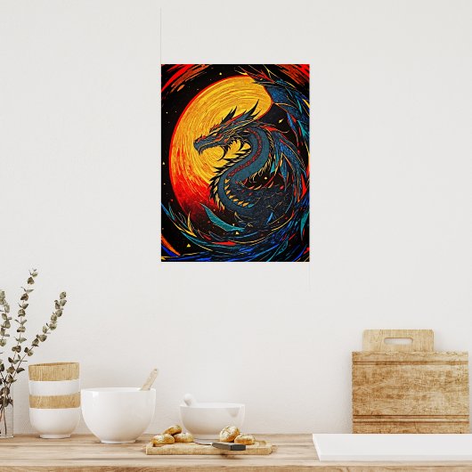 Majestic Moonlit Dragon - Retro Art Poster (Keuken)