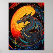 Majestic Moonlit Dragon - Retro Art Poster (Voorkant)