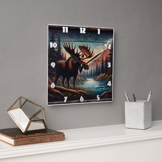 Majestic Moose beroemd gemaakt door Tranquil Mount Vierkante Klok (Kantoor)