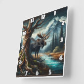 Majestic Moose bij Mountain River bij Dusk Vierkante Klok (Hoek)