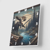 Majestic Moose bij Tranquil River bij Dusk Vierkante Klok (Hoek)