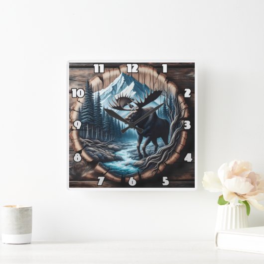 Majestic Moose door Stream in berglandschap Vierkante Klok (Huis)