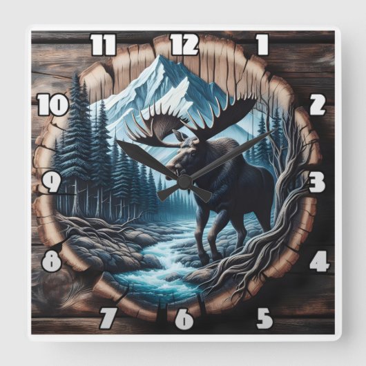 Majestic Moose door Stream in berglandschap Vierkante Klok (Voorkant)