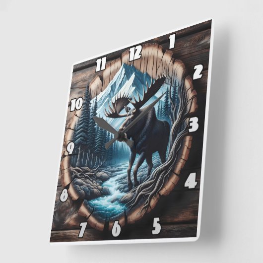 Majestic Moose door Stream in berglandschap Vierkante Klok (Hoek)