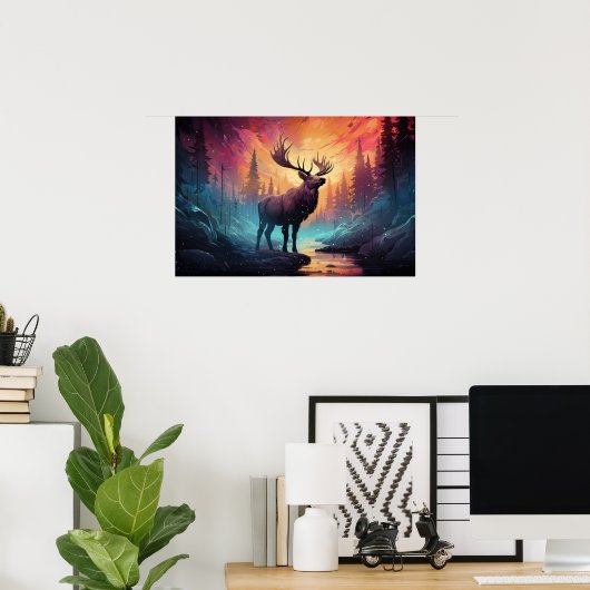 Majestic Moose (Elk) door Creek Wildfire achtergro Poster (Thuiskantoor)