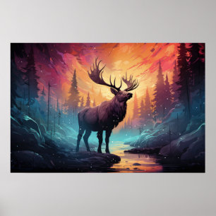 Majestic Moose (Elk) door Creek Wildfire achtergro Poster