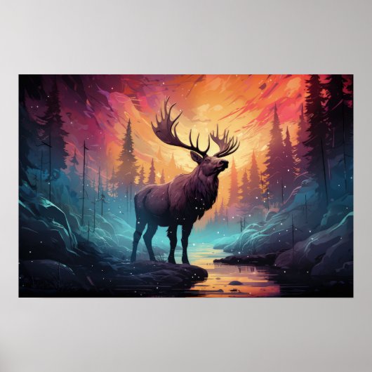 Majestic Moose (Elk) door Creek Wildfire achtergro Poster (Voorkant)