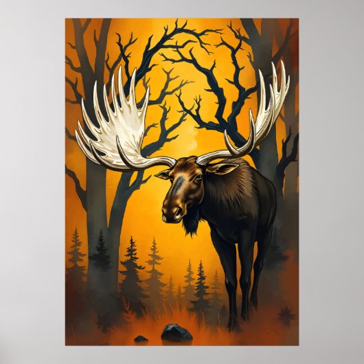 Majestic Moose in Autumn Forest – Wilderness Art Poster (Voorkant)