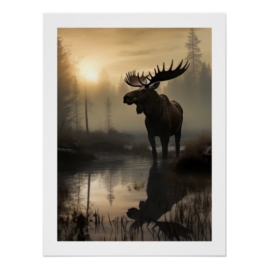 Majestic Moose in het Golden Glow Poster van Dawn (Voorkant)