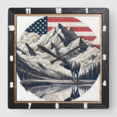 Majestic Moose Mountain Patriotic Vierkante Klok (Voorkant)