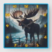 Majestic Moose Standing by a Lake at Dusk Vierkante Klok (Voorkant)