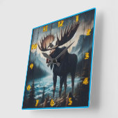 Majestic Moose Standing by a Lake at Dusk Vierkante Klok (Hoek)