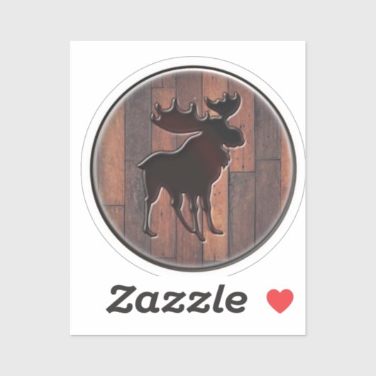 Majestic Moose Wood Plank Logo Rond Sticker (Vel)