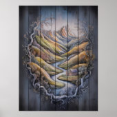 Majestic Mountain Mural op houten muur Poster (Voorkant)