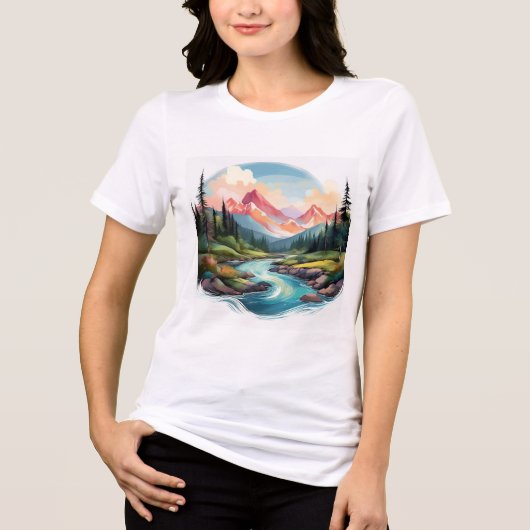 Majestic Mountain River Scene Tri-Blend Shirt (Voorkant)