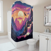 Majestic Mountain Sunset Douche Gordijn Liner (In situ)