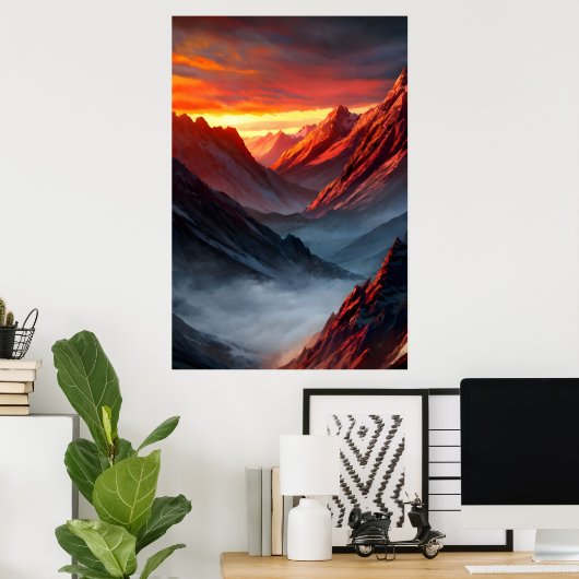 Majestic Mountain Sunset Poster (Thuiskantoor)