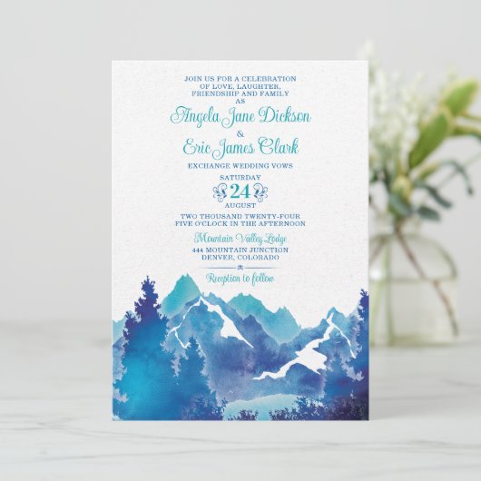 Majestic Mountain Waterverf bruiloft uitnodiging (Staand voorkant)